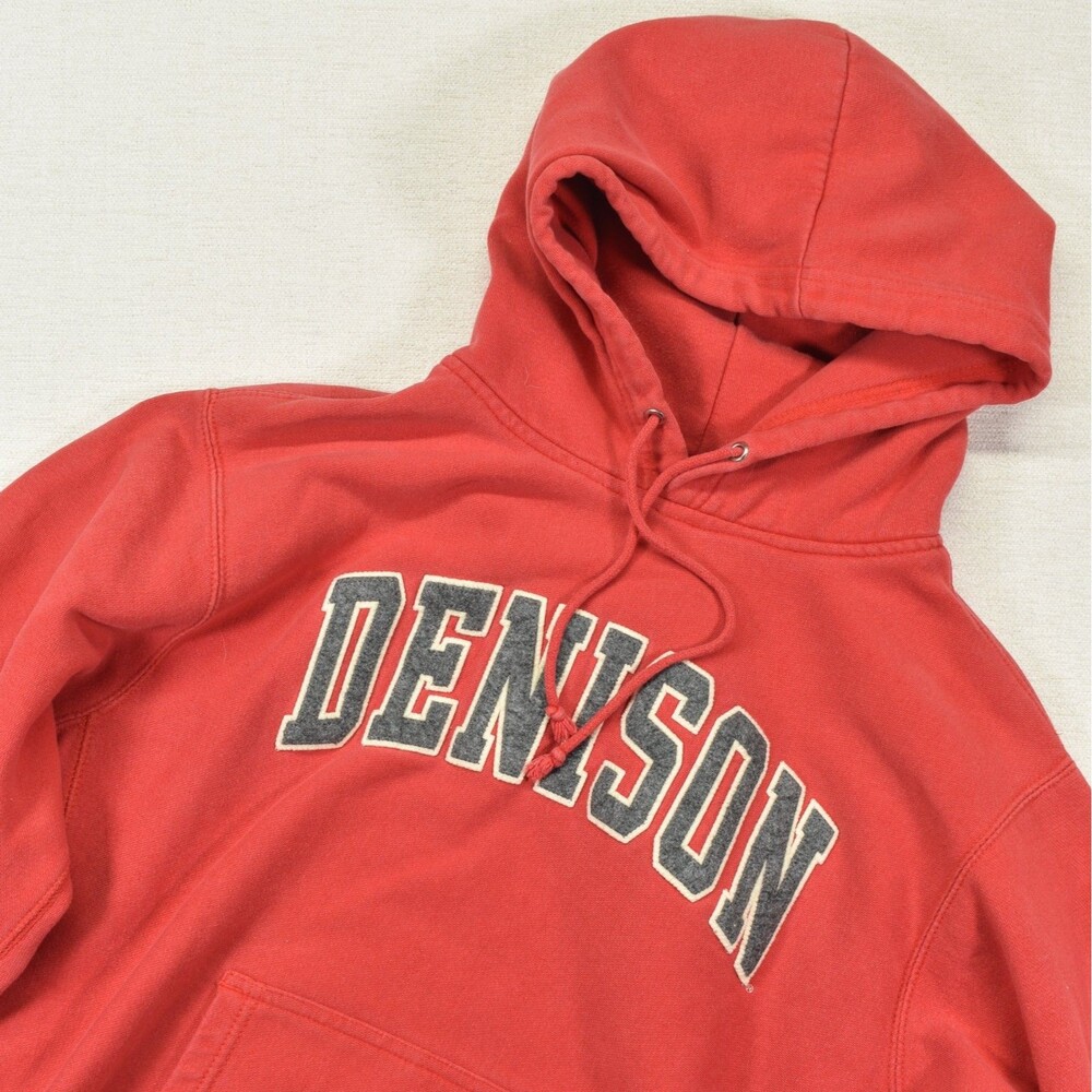 Vtg Denison University MV Sport Pro Weave Hoodie Sweatshirt Mens M Red Spellout
